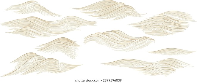 Natural wave pattern with wave decoration element design in vintage style. Japanese background with line texture element vector. Marine template.