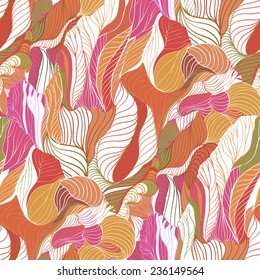 Natural wavy seamless pattern. Pink and white. Seaweeds or roses or trees.