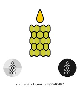 Natural wax honeycomb structure candle icon. Hex shaped elements of candle beeswax theme. Editable stroke.