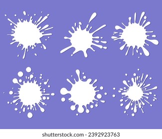 Weißmilch-Splash-Set. Milchfleck und -fleck, Sahne Tropfen und Flecken. Weiße Schmuckstücke, Vektorgrafik