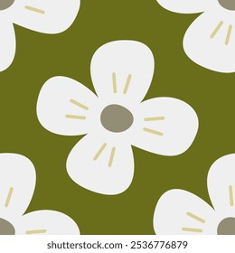 natural white petals floral cozy green garden seamless pattern 