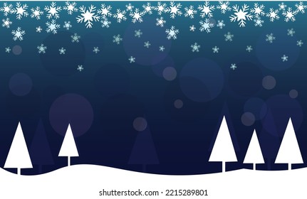 Natural Winter background with blue sky, heavy snowfall, snowflakes in different shapes and forms, snowdrifts. Winter landscape with falling snow shining beautiful snow. vector.