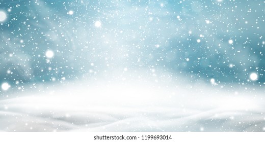 Natural Winter Christmas background and sky  heavy snowfall  snowflakes in different shapes   forms  snowdrifts  Winter landscape and falling christmas shining beautiful snow  vector 