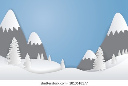 Natural Winter Christmas background with sky, heavy snowfall, snowflakes in different shapes and forms, snowdrifts. Winter landscape with falling christmas shining beautiful snow. vector.
