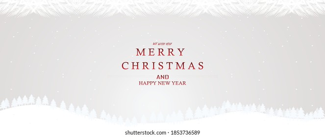 Natural Winter Christmas background with sky, heavy snowfall, trees, snowflakes in different shapes and forms, snowdrifts. Winter landscape with falling Christmas shining beautiful snow. vector.