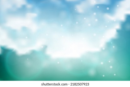 Natural Winter Christmas background with sky, heavy snowfall, snowflakes in different shapes and forms, snowdrifts. Winter landscape with falling christmas shining beautiful snow. vector.