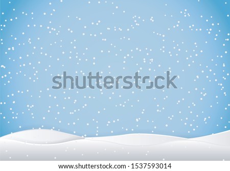 Natural Winter Christmas background with sky, heavy snowfall, snowflakes in different shapes and forms, snowdrifts. Winter landscape with falling christmas shining beautiful snow. vector.
