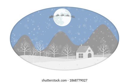 Natural Winter landscape background with trees and home. Heavy snowfall. Winter landscape background. Copy space for text. 