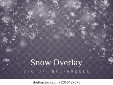 Natural winter New Year background with sky, heavy snowfall, snowflakes of different shapes and forms, snowdrifts. Winter landscape with falling Christmas shining beautiful snow. vector.	