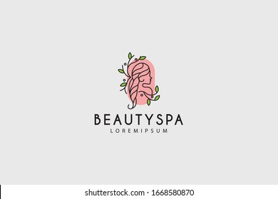 logo de la mujer natural. líneas de diseño moderno de bellas mujeres con plantas ornamentales que se cuelgan. Plantilla de icono de línea de vectores