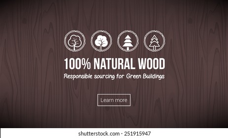 Natural wood banner with textured background and icons set