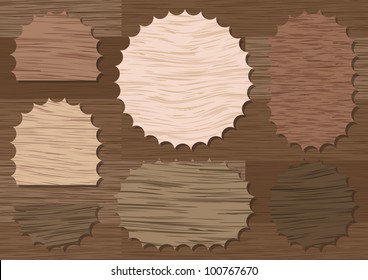 Natural wood texture speech bubbles and balloons illustration collection background vector