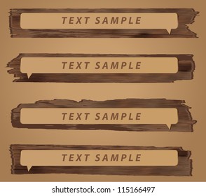 Natural wood texture speech bubbles, vector illustration