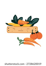 natural wooden box with assorted fresh organic vegetables