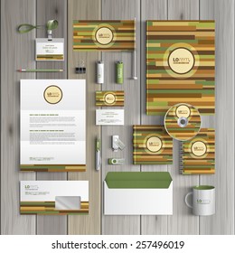 Natural wooden corporate identity template design with bamboo pattern. Business stationery