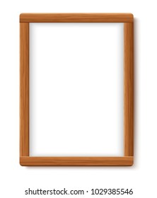 Natural wooden rectangular picture frame isolated on a white background. Vector illustration.