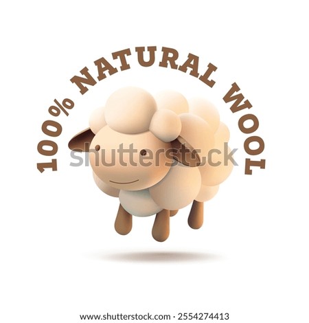 Natural wool. 3D minimalistic sheep. Emblem, sign, icon, logo for packaging concepts, design of quality natural wool products. Vector illustration.