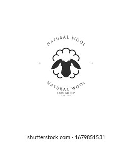 Natural wool logo. Fluffy sheep sign. Farm animal vector. Isolated sheep on white background.  