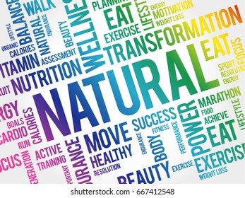 NATURAL word cloud, fitness, sport, health concept