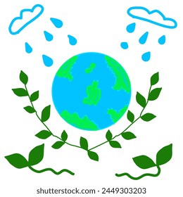 The natural world has green leaves, clouds, and water drops, all perfectly natural images. It is a symbol of environmental conservation.