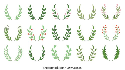 Fijación verde del objeto ganador de la floración de la corona natural. Éxito en el premio a patrón de planta. Marco de insignia vintage heráldica. Elemento de la tarjeta de invitación de verano de primavera. Forma circular del logro aislada en blanco