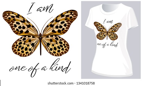 Natural yellow butterfly isolated on white background - Vector. Typography graphic print, fashion drawing for t-shirts.