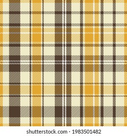 Natural yellow color abstract tartan plaid textile vector seamless repeat pattern.
