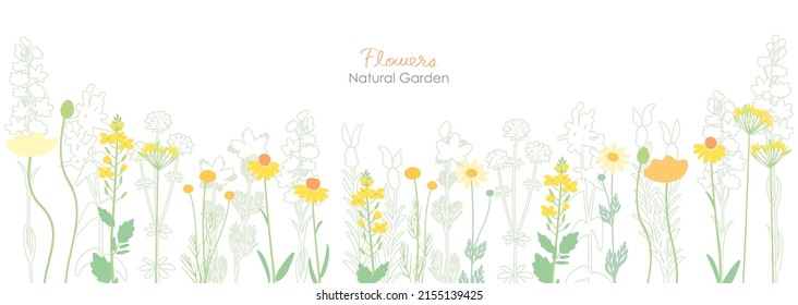 Natural yellow flower garden landscape illustration