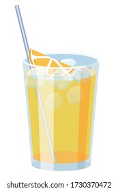 Natural yellow ice cold orange juice with straw. Classic screwdriver cocktail vector illustration. For Bar or Restaurant menu design, magazine or website recipe decoration