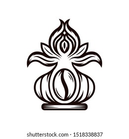 natural yoga coffee logo. flat brown color. 