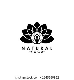 Natural yoga logo design featuring a graceful lotus flower symbolizing balance and inner peace. Ideal for yoga studios, wellness centers, meditation apps, holistic healing, and organic lifestyle brand