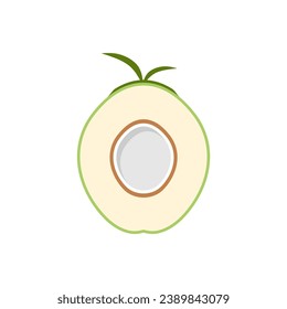 Ilustración vectorial de diseño plano natural Young Coconut. logotipo de coco fresco adecuado para el verano, diseño vectorial y aislado en fondo blanco.