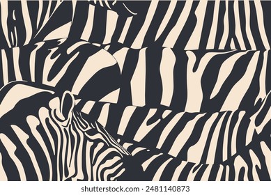 Natural zebra geometric seamless pattern. Safari fur cartoon isolated textile print pattern. Vector illustration on background