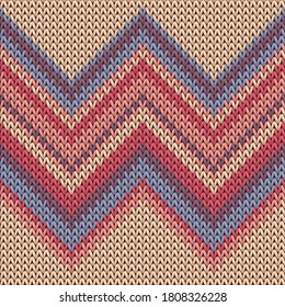 Natural zig zal lines knitting texture geometric vector seamless. Pullover knitwear structure imitation. Traditional seamless knitted pattern. Christmas spirit backdrop.