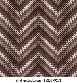 Natural zigzag chevron stripes knitted texture geometric vector seamless. Plaid knitwear structure imitation. Classic warm seamless knitted pattern. Handicraft backdrop.