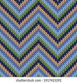 Natural zigzag chevron stripes knitted texture geometric seamless pattern. Rug knitwear structure imitation. Nordic style seamless knitted pattern. Repeatable background.