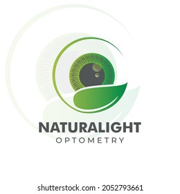 naturalight optometry logo, creative vector eyeball with leaf strand