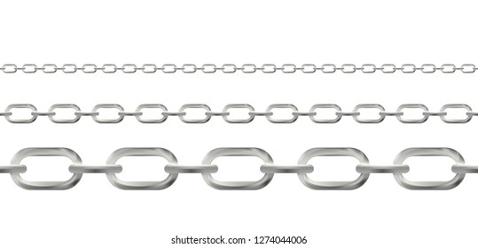 Naturalistic 3D Set of Chain of Silver and Steel Color. Vector Illustration. EPS10