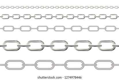 Naturalistic 3D Set of Chain of Silver and Steel Color. Vector Illustration. EPS10