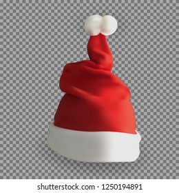 Naturalistic 3D version of Santa Claus hat on a transparent background. Vector Illustration. EPS10