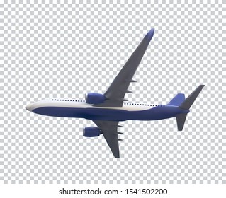 Naturalistic airliner flies on a transparent background. Side view from below. Vector illustration. EPS10