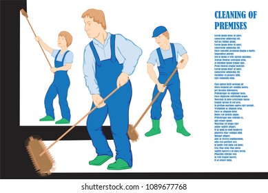 Naturalistic drawing characters wipers are cleaning
