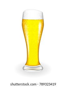 Naturalistic glass with fresh light cold beer in tall fouling. Vector Illustratiom. EPS10
