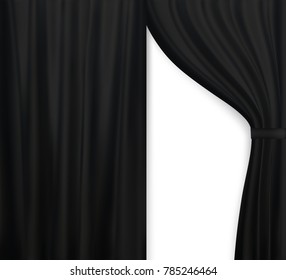 Naturalistic image of Curtain, open curtains Black color. Vector Illustration. EPS10