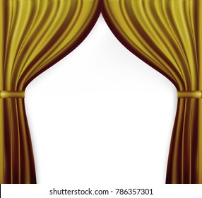Naturalistic image of Curtain, open curtains Gold color. Vector Illustration. EPS10