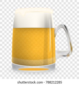 Naturalistic large glass of freshly coldly flavored and tasty light foamy beer. Isolated on White Background Vector Illustration. EPS10