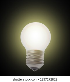 Naturalistic lit glowing light bulb. Lighting on black background. Vector Illustration. EPS10