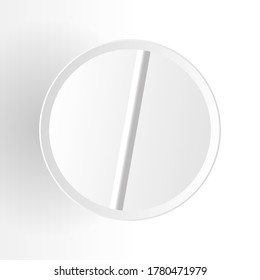 Naturalistic round white tablet. Flu medicine, disease vaccine. Vector Illustration. EPS10