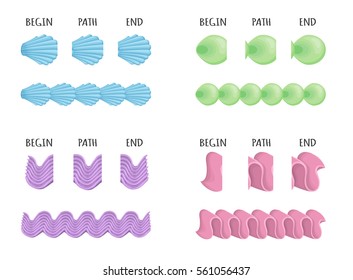 Naturally coloured realistic looking butter cream icing cake, pastry and dessert seamless decoration brushes with ending tips. Drag the element to brush pannel to create a pattern brush