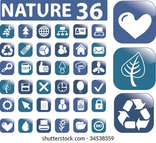 nature 36 buttons set. vector